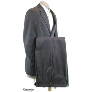 Alan Flusser 2 Pc Suit Gray Striped 3 Btn Wool 42L Pleated Fronts 36" Waist